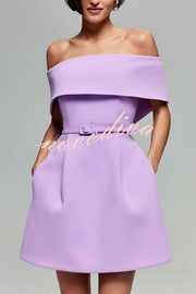 Elegant Evening Lapel Bandeau Removable Belt Pocketed Mini Dress