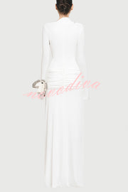 Stylish Long-sleeved Slim-fit Pleated Elegant Maxi Dress