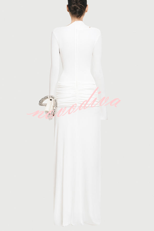 Stylish Long-sleeved Slim-fit Pleated Elegant Maxi Dress