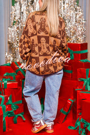 Christmas Gingerbread Man Round Neck Long Sleeve Loose Knit Sweater