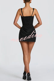 Cornelia Square Neck Back Lace-up Satin Drape Hem Mini Dress