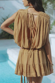 Glimpse of Happiness Linen Blend Draped Braids Belt Cover Up Mini Dress