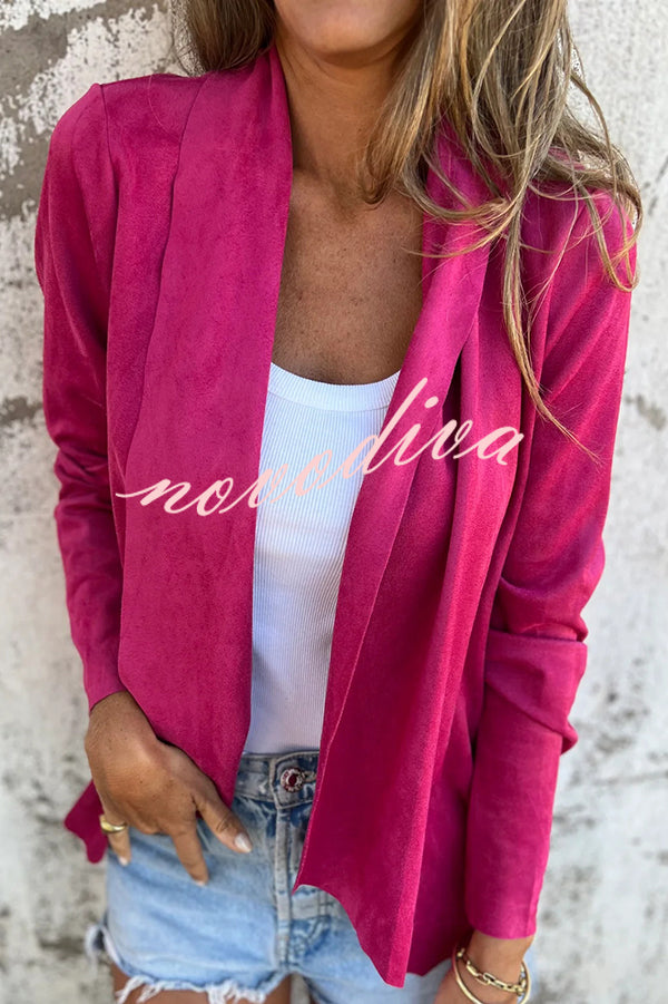 Solid Color Suede Lapel Long Sleeve Loose Coat