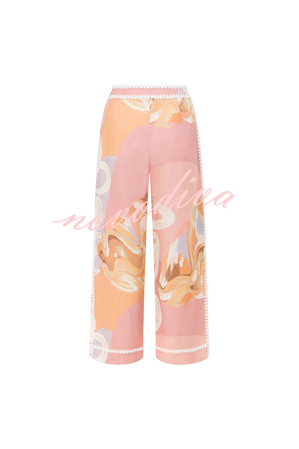 European Summer Linen Blend Ric Rac Trims High Rise Pocket Loose Pants