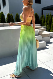 Get Ready Beautiful Gradient Print Cutout Halterneck Pleated Maxi Dress