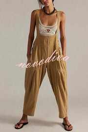 Fashionable Casual Side Pocket Button Loose Denim Overalls