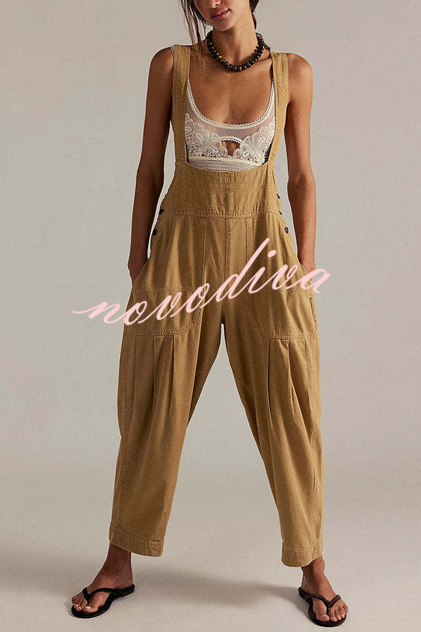 Fashionable Casual Side Pocket Button Loose Denim Overalls