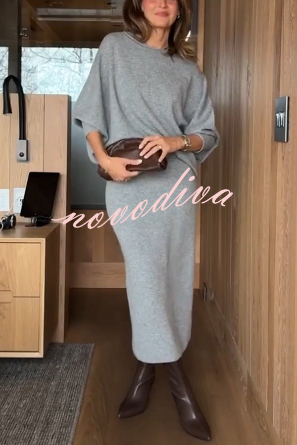 Soft and Warm Cashmere Ribbed Knit Sleeveless Midi Sweater Dress