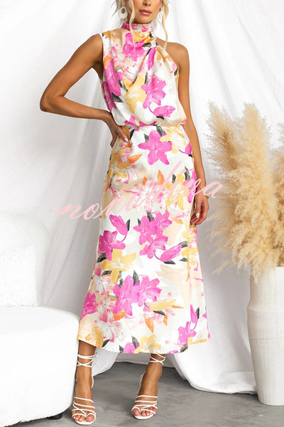 Floral Print Sleeveless Waisted Resort Maxi Dress