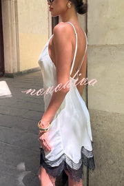 Sexy Lace Paneled V-neck Halter Back Mini Dress