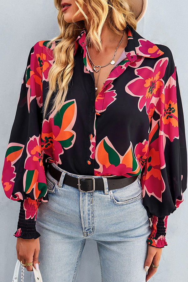 Contrast Unique Print Button Down Long Sleeved Shirt