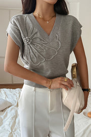 Solid Color Casual V-neck Knitted Sweater