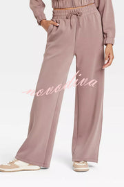 Airy Sleek Full Zip Jacket and High Rise Elastic Waist Pocket Wide Leg Sweatpants Set