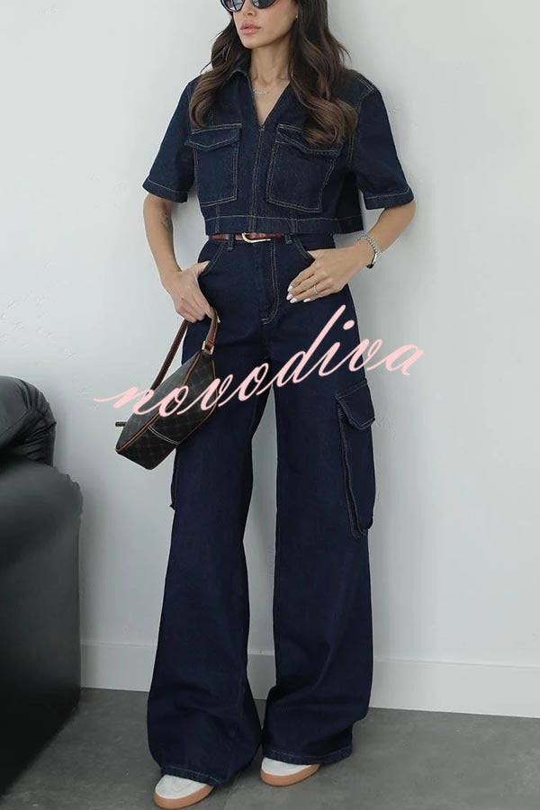 Free Breeze Denim High Rise Pocketed Wide Leg Cargo Jeans