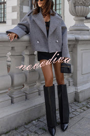 Fashionable British Lapel Long Sleeve Crop Jacket