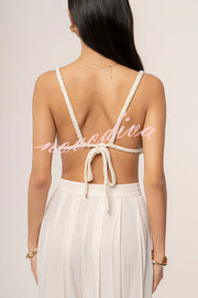 Sofie Drape Woven Design Braids Back Tie-up Tank