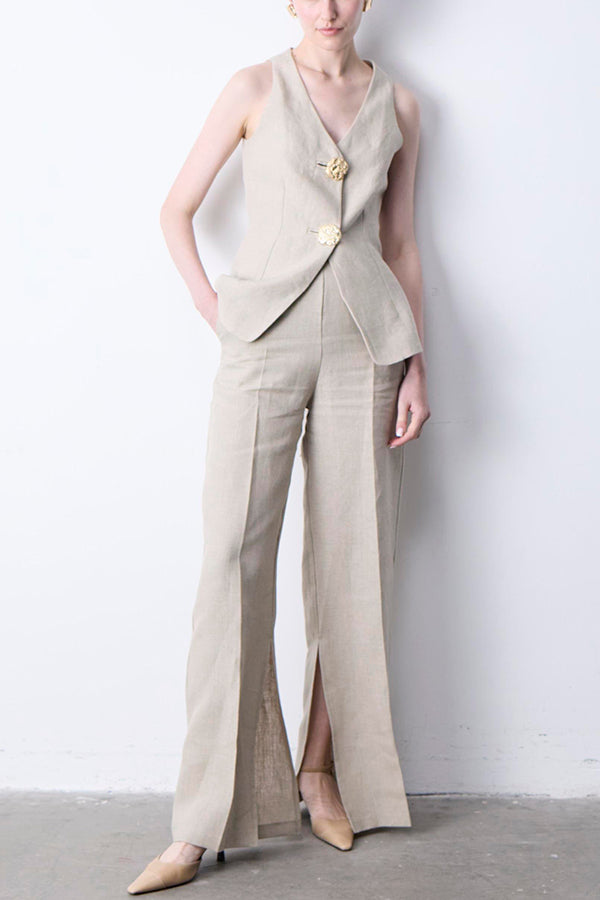 Solid Color Pocket Slit Loose Wide Leg Pants