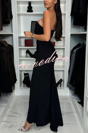 Miami Date Night Off Shoulder Drape Ruched High Slit Party Maxi Dress