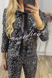 Holiday Cheer Sequin Tie-front Satin Bow Long Sleeve Jacket