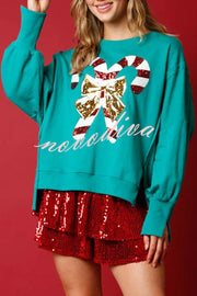 Candy Cane Lane Sequined Pullover Long Sleeved Sweatshirt