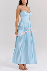 Romantic and Elegant Pleated Strapless Maxi Dress