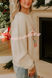 Nutcracker Nights Cross Stitch Knit Long Sleeve Loose Sweater