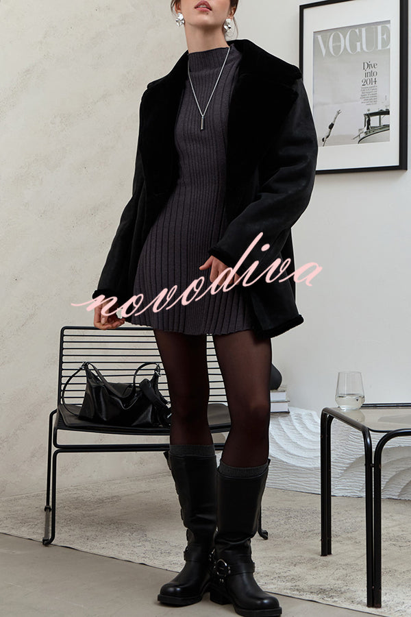 Solid Color Long-sleeved Slim-fit Elegant Knitted Mini Dress