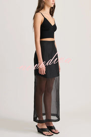 Embraces Modern Sheer Organza Pocket Oversized Tank and High Rise Slit Midi Skirt Set