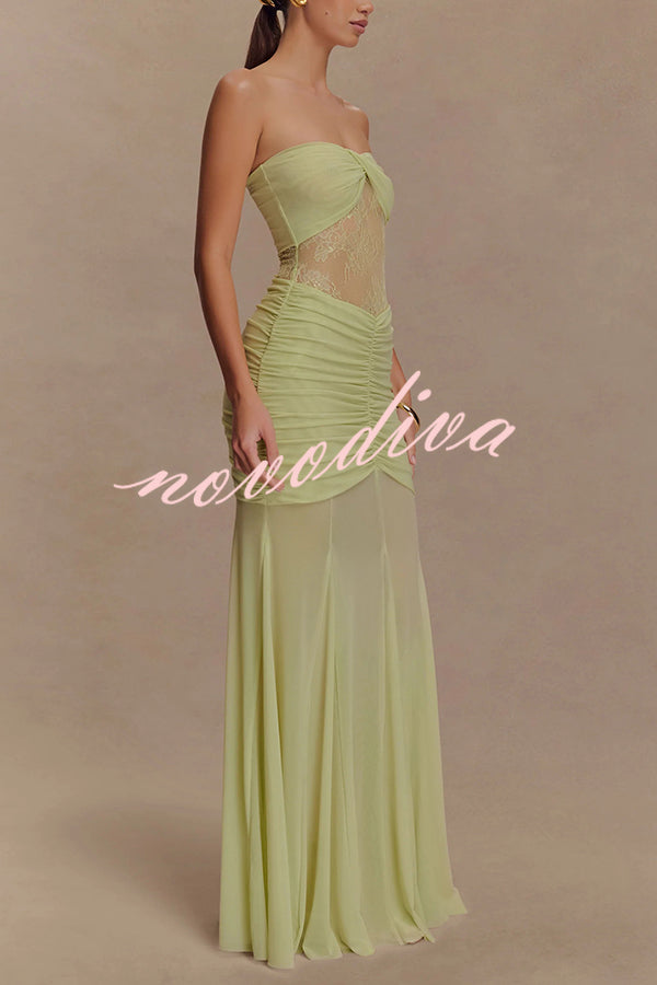 Fashion Lace Splicing Sexy Sleeveless Off-shoulder Slim Maxi Dress