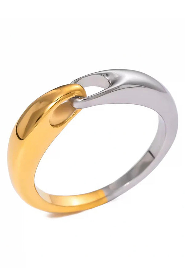 Fashionable Gold and Silver Color Matching Stainless Steel Simple Ring