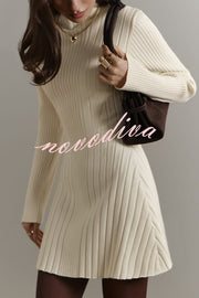 Solid Color Long-sleeved Slim-fit Elegant Knitted Mini Dress