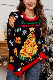 Christmas Tree Pattern Casual Loose Crewneck Long Sleeve Sweater