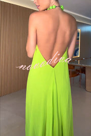 Ellise Chiffon Beads Halter Neck Backless A-line Maxi Dress