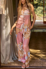 European Summer Linen Blend Ric Rac Trims High Rise Pocket Loose Pants