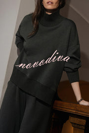 Barker High-Neck Long Sleeve Side Zipper Sweatshirt and Elastic Waist Pocketed Loose Pants Set