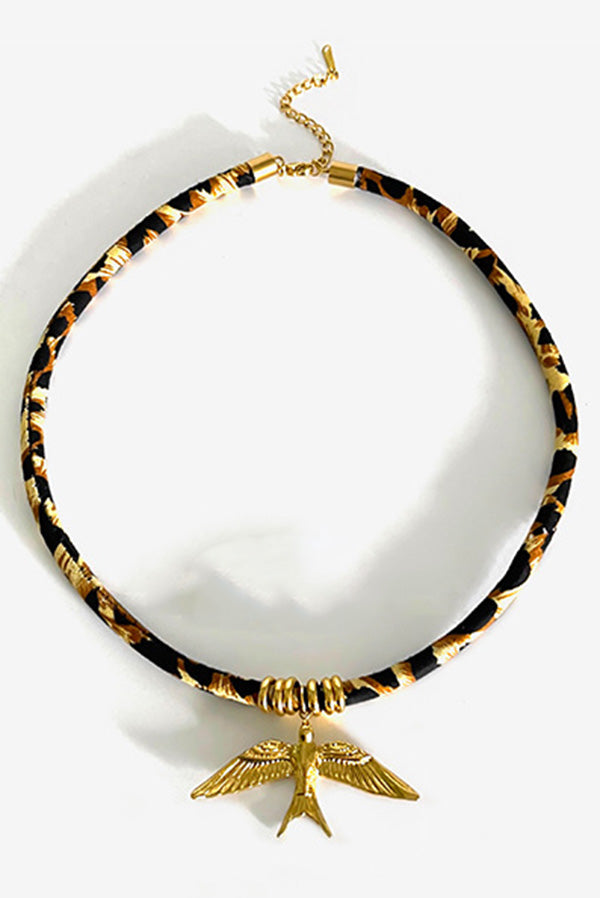 Leopard Print Velvet Rope Design Stainless Steel Necklace