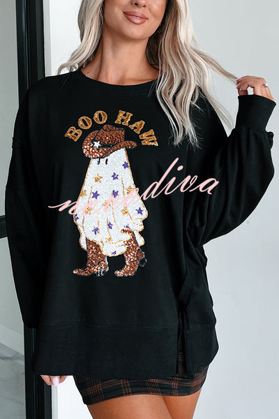 Halloween Ghost Sequin Print Casual Loose Sweatshirt