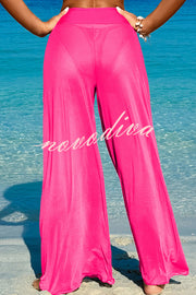 Solid Color Loose Metal Buckle Beach Pants