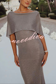 Fit and Elegance Fine Shimmering Fabric Open Cowl Back Draped Neckline Maxi Dress