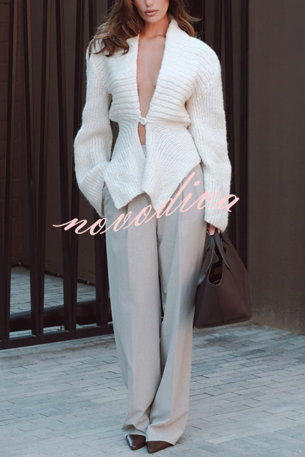 Retro V-neck Long-sleeved Sexy Hollow Loose Knitted Cardigan