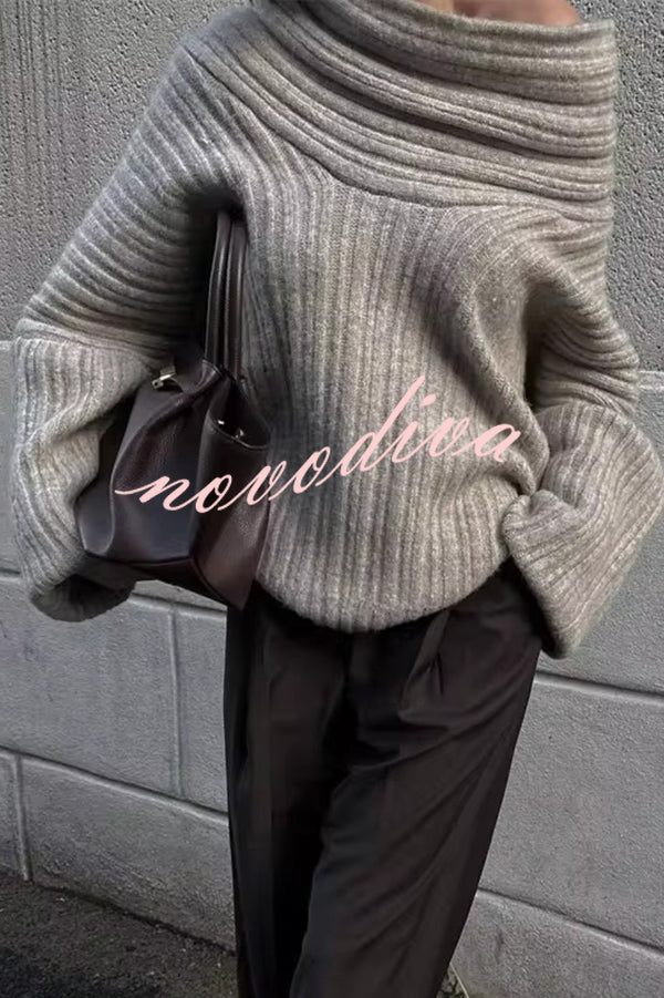 Fashionable Irregular Collar Loose Casual Knitted Sweater