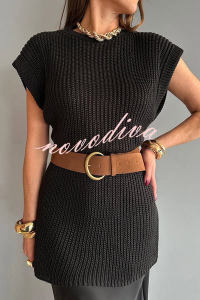 Solid Color Loose Sleeveless Casual Knitted Vest