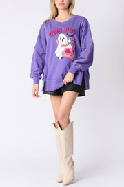 Halloween Cartoon Ghost Sequin Loose Casual Sweatshirt