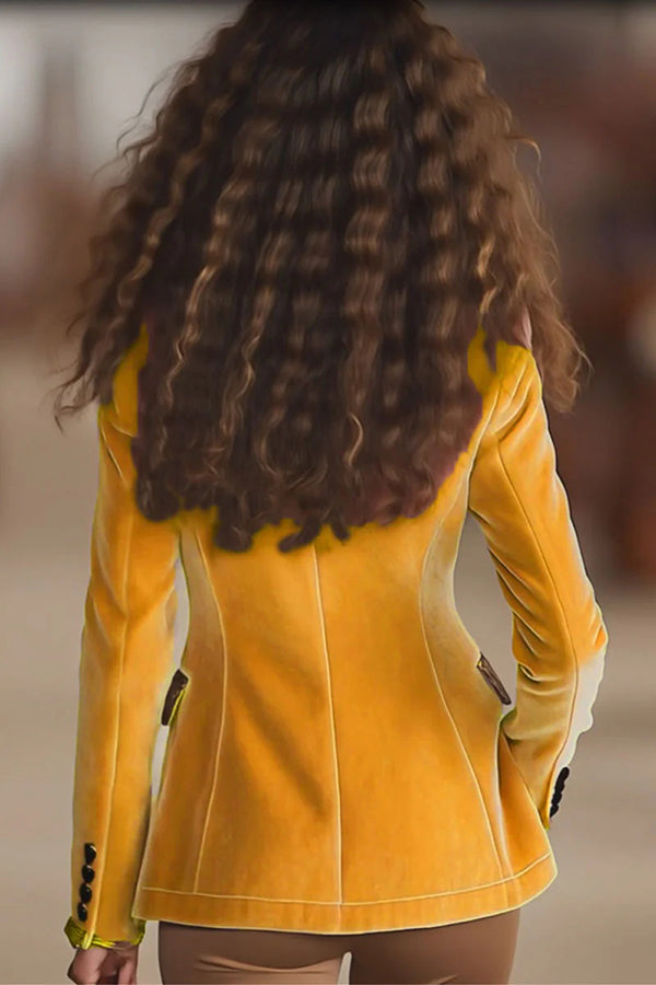 Gold Velvet Leopard Print Patchwork Lapel Long Sleeve Elegant Blazer