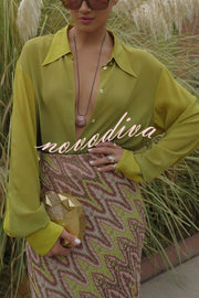 Moonlit Waltz Gradient Print Button Up Long Sleeve Loose Blouse