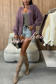 Solid Color V-neck Long-sleeved Casual Knitted Cardigan