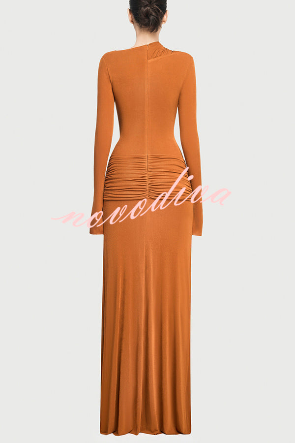 Stylish Long-sleeved Slim-fit Pleated Elegant Maxi Dress