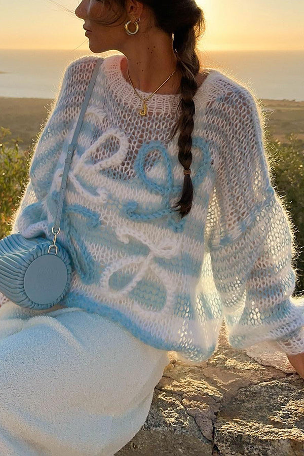 Sunset Cosy Knit Rainbow Contrast Striped Hollow Out Loose Sweater