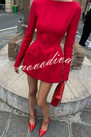 Budding Elegance Bow Detail Boat Neck Long Sleeve Mini Dress