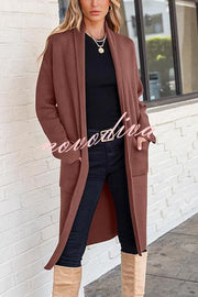 Solid Color Long-sleeved Casual Loose Pocket Mid-length Cardigan